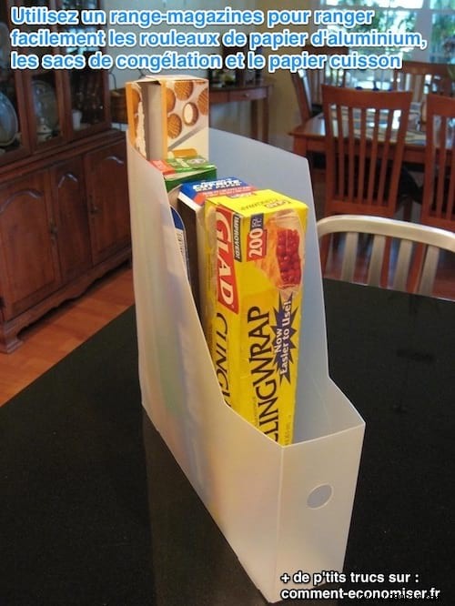 Genius Kitchen Storage Hack: Organize Foil, Baking Paper, and Freezer Bags with a Magazine Holder