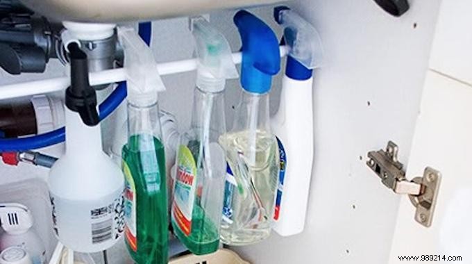 Smart Space-Saving Hack: Organize Spray Bottles on a Shower Rod