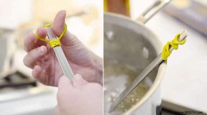 Genius Kitchen Hack: Stop Your Spoon from Slipping into the Pan with a Rubber Band