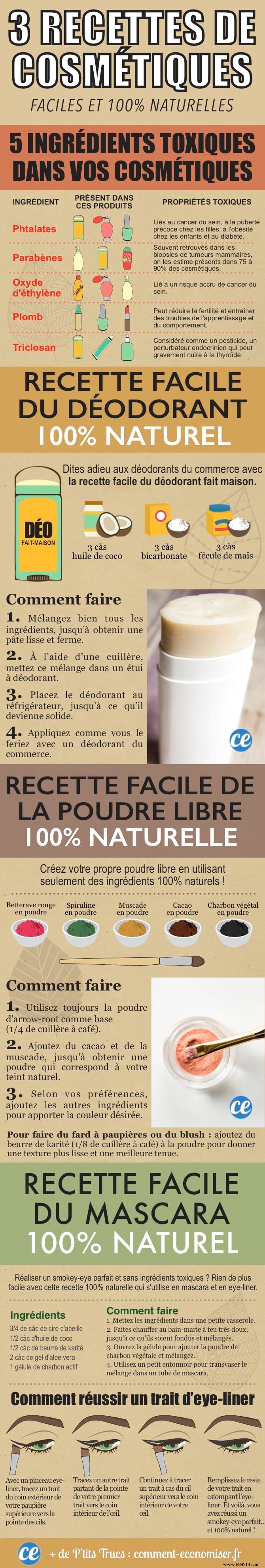 3 Easy DIY Natural Cosmetic Recipes: Deodorant, Loose Powder & Mascara