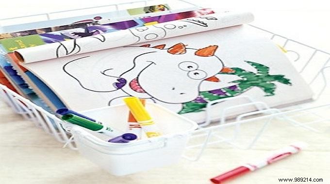 Genius DIY Hack: Repurpose a Dish Drainer for Kids  Coloring Books and Crayons