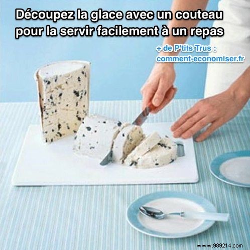 Easy Ice Cream Serving Hack: Slice with a Knife for Perfect Portions