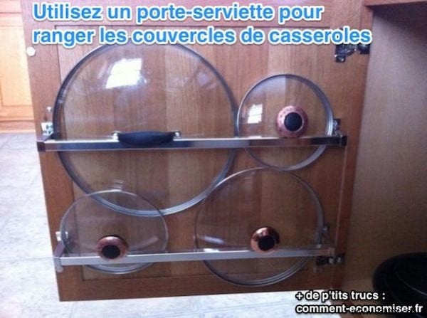 The Smartest Way to Organize Pot and Pan Lids: A Towel Rack Cabinet Hack