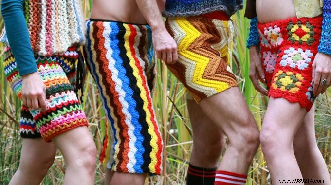 Sustainable Men s Crochet Shorts: Handcrafted from Vintage Recycled Afghan Blankets
