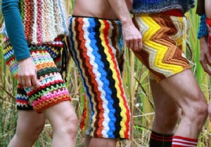 Sustainable Men s Crochet Shorts: Handcrafted from Vintage Recycled Afghan Blankets