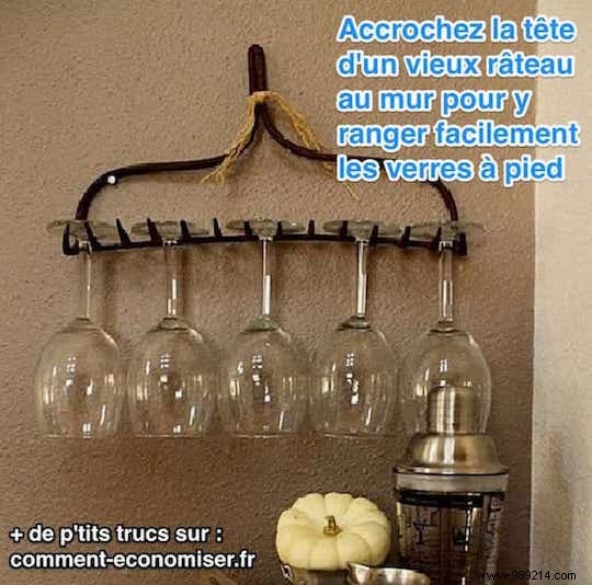 Genius DIY Hack: Store Stemmed Glasses with an Old Rake
