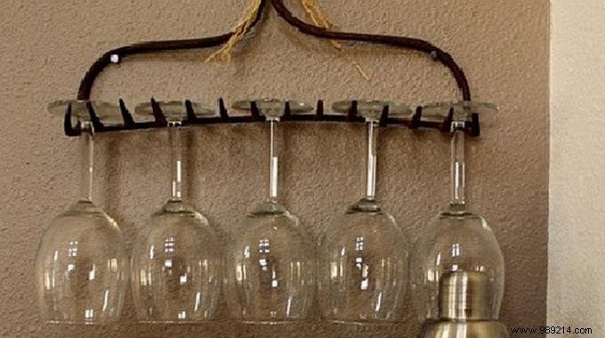 Genius DIY Hack: Store Stemmed Glasses with an Old Rake