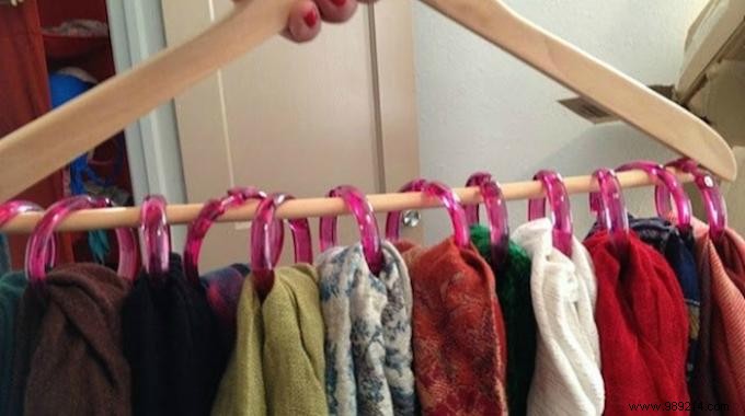 The Ultimate Space-Saving Hack: Organize Scarves with Hangers and Shower Hooks
