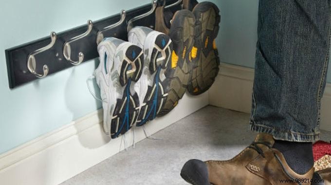 Smart Shoe Storage Solution: Mount a Coat Rack Low in Your Entryway