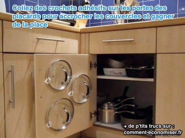 Smart Kitchen Hack: Organize Pot Lids on Cabinet Doors to Free Up Space
