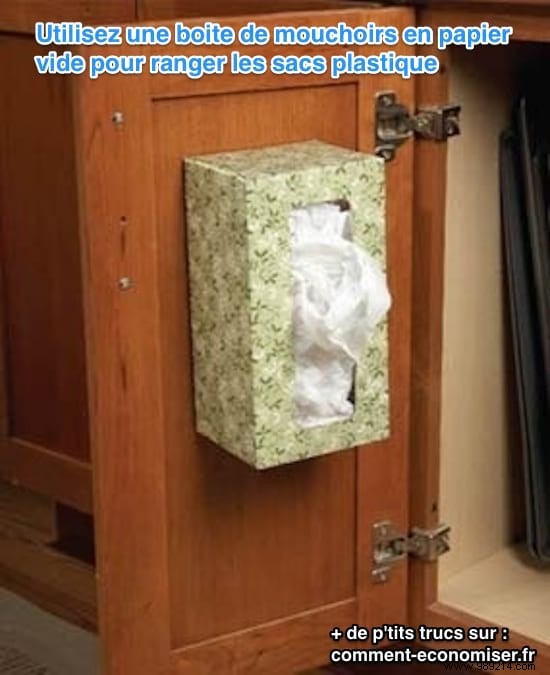 Genius Free Hack: Organize Plastic Grocery Bags in an Empty Tissue Box