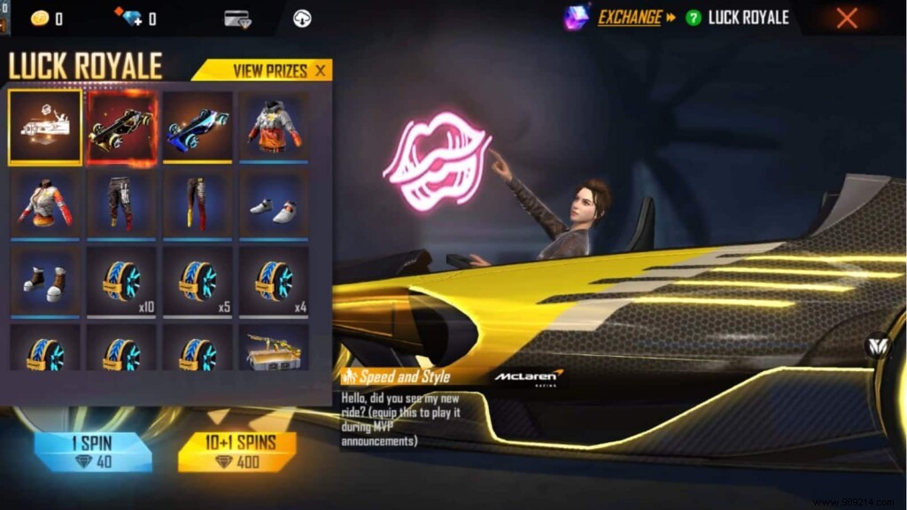 Free Fire McLaren Royale Spin Event: Unlock Legendary MCL-FF Final Lap Ride and Deep Dive Car Skins