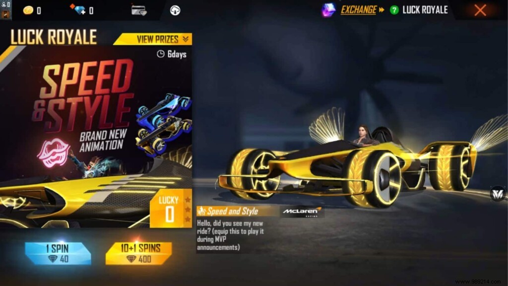 Free Fire McLaren Royale Spin Event: Unlock Legendary MCL-FF Final Lap Ride and Deep Dive Car Skins