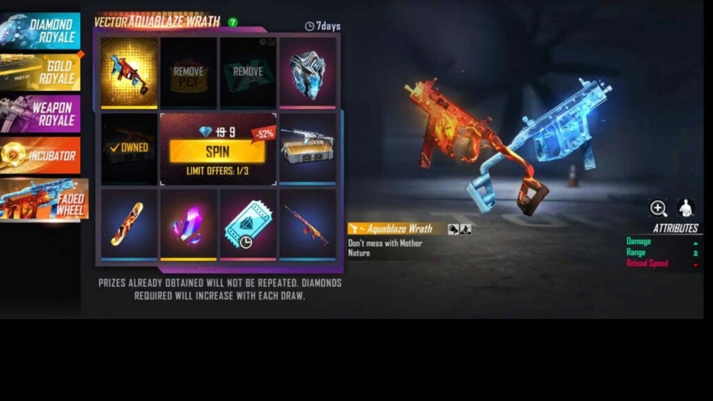 How to Unlock Vector Aquablaze and PARAFAL Red Fury in Free Fire Faded Wheel Event