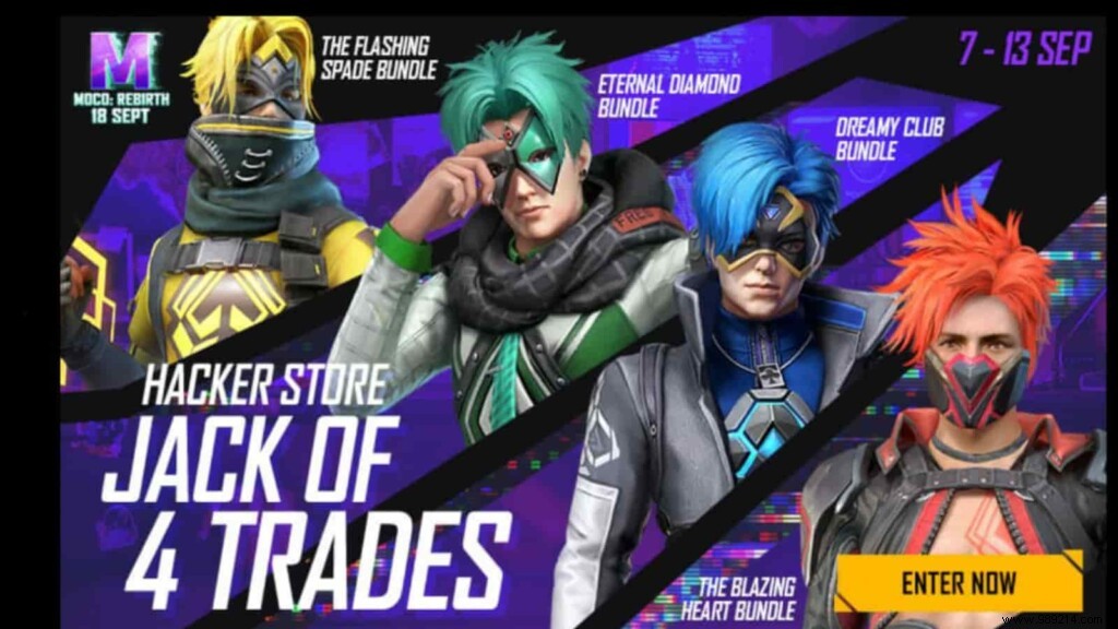 Garena Free Fire Hacker Shop  Jack of 4 Trades : Secure Exclusive Bundles, Weapons, and Rewards
