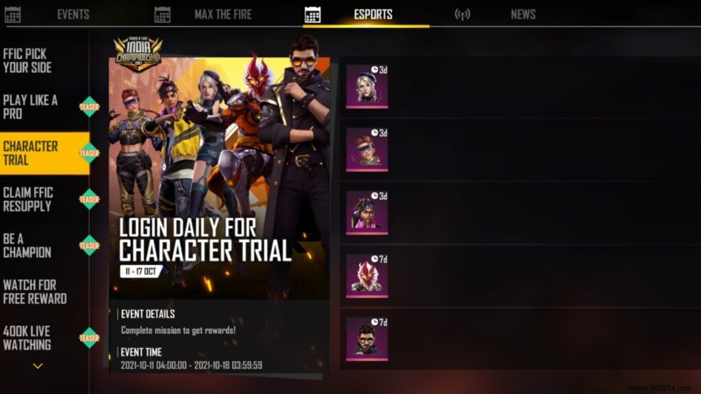 Free Fire Character Trial Event: Log In Daily to Unlock Free Character Trials