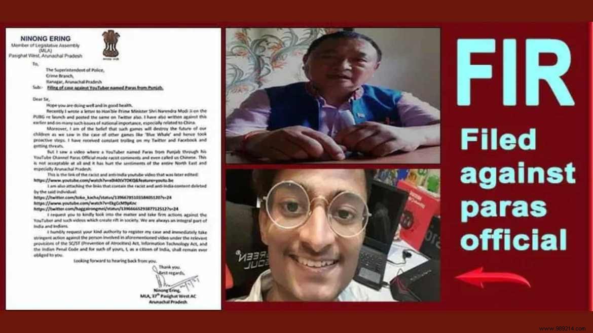 YouTuber Paras Official Arrested for Racist Remarks Against Arunachal MP Over BGMI Ban Push