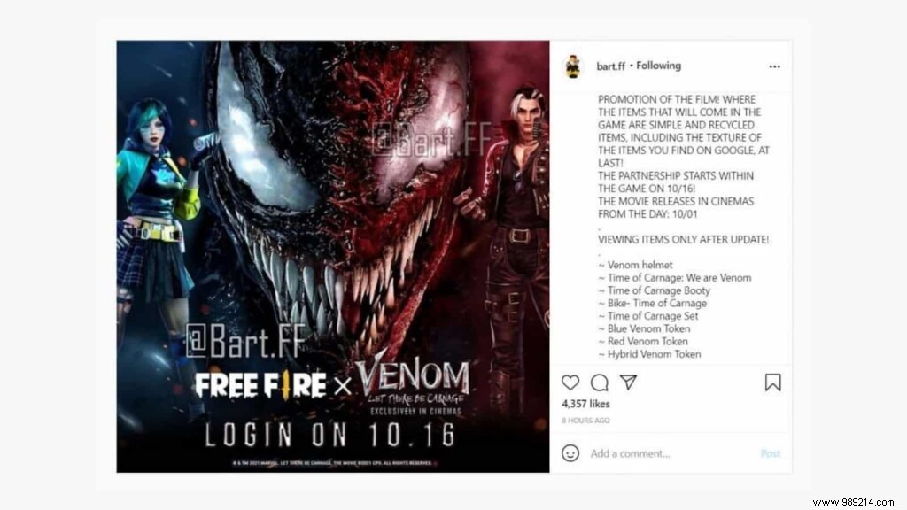 Garena Free Fire x Venom: Let There Be Carnage Collaboration Teased – Expected Rewards Revealed
