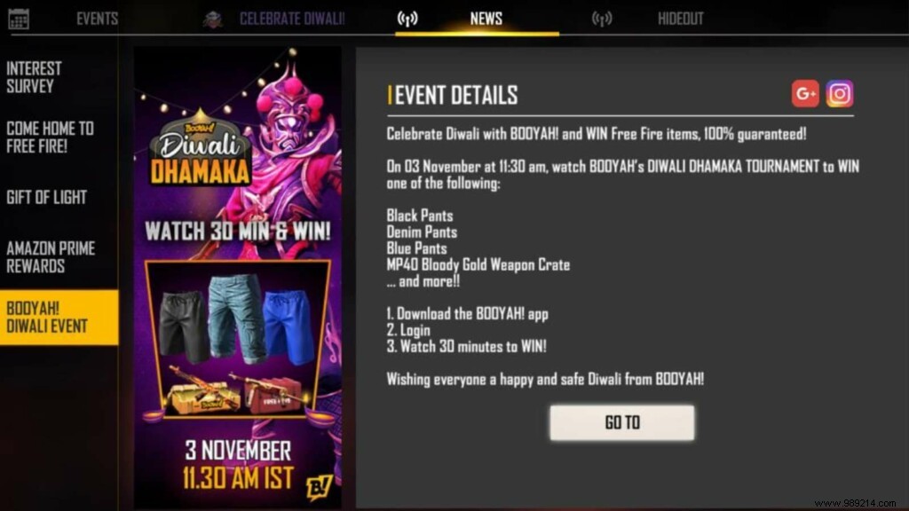 Free Fire Diwali Dhamaka: Watch to Win Exclusive Rewards on November 3, 2021