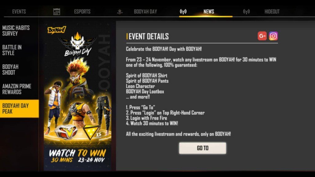 Free Fire Watch to Win: Grab Booyah-Themed Costume Set Rewards on November 23, 2021