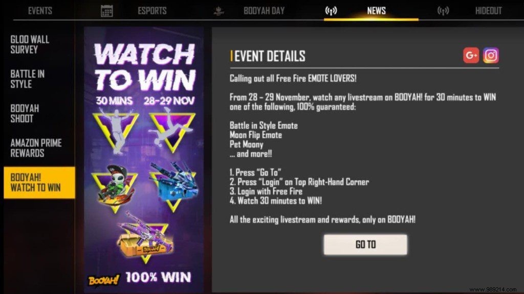 Win Exclusive Emotes and Pet Skins in Free Fire Watch to Win Event – November 28-29, 2021
