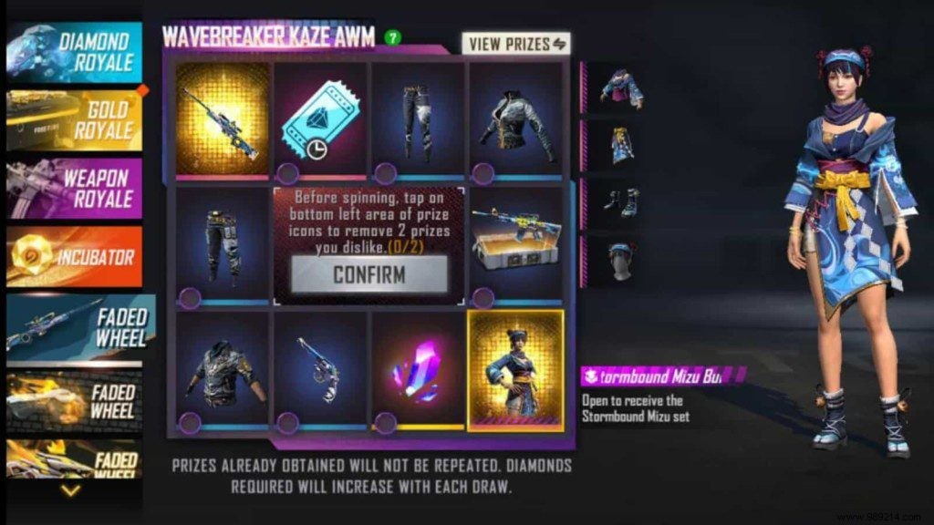 How to Unlock Wavebreaker Kaze AWM and Stormbound Mizu Bundle in Free Fire Faded Wheel