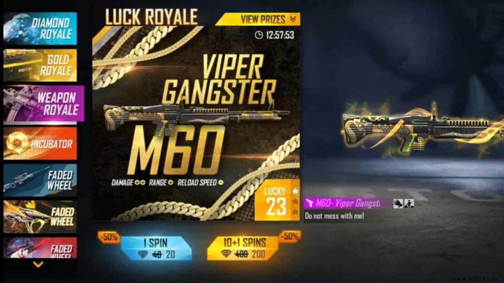 Grab the Viper Gangster M60 Skin in Free Fire at 50% Off – Limited-Time Guide