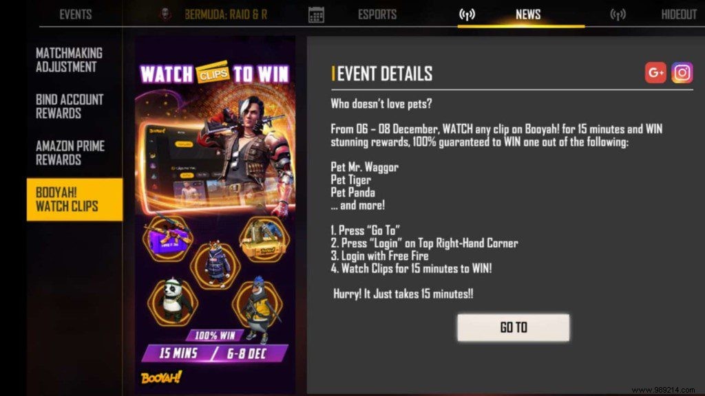 Free Fire Watch to Win: Grab Exclusive Pets on December 7, 2021
