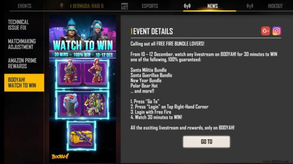 Free Fire Watch to Win Event: Grab Free Costume Packs on December 10, 2021