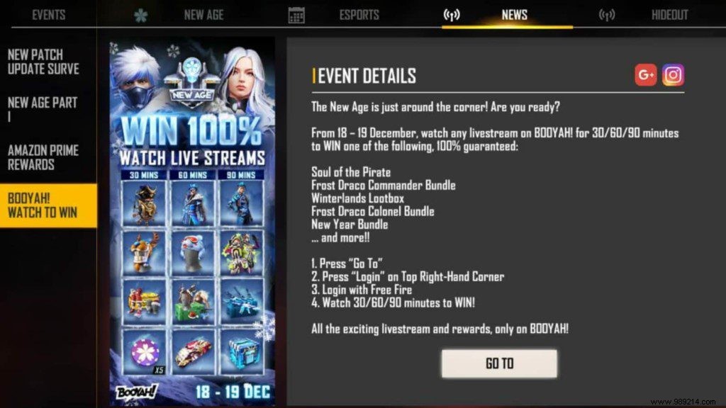 Free Fire Watch to Win Event: December 18, 2021 – Unlock Exclusive Ice Age Costume Sets