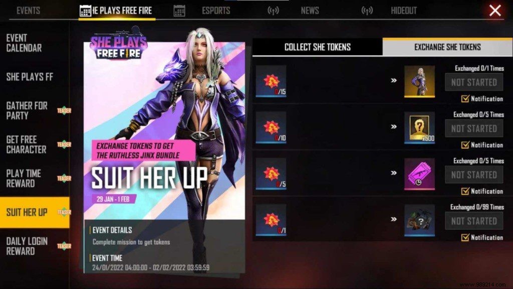 She Plays Free Fire Event Guide: Missions, Rewards, and Free Characters After OB32 Update