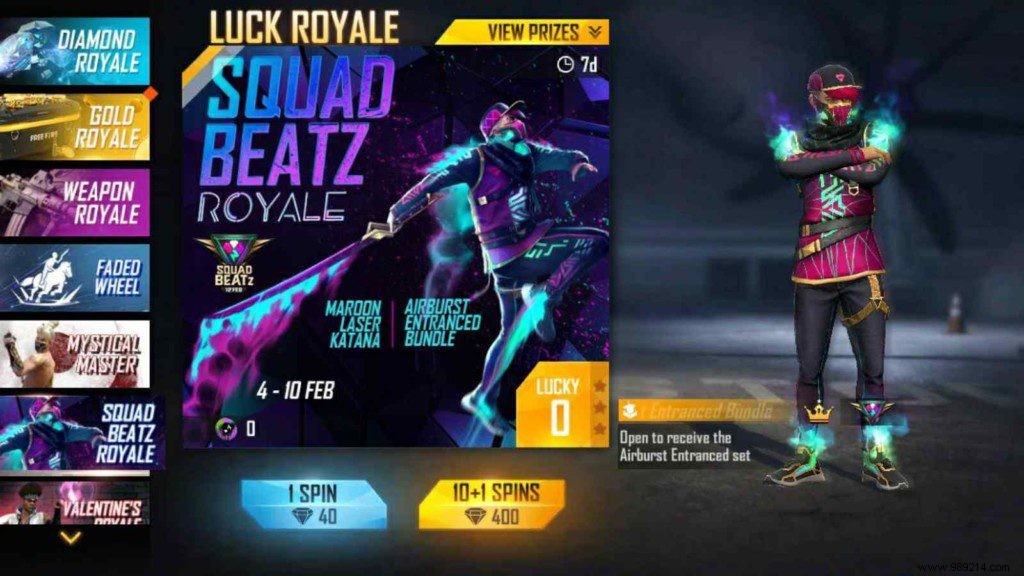 How to Claim the Airburst Entry Pack in Free Fire Squad Beatz Royale