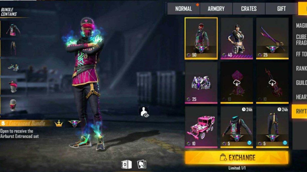 How to Claim the Airburst Entry Pack in Free Fire Squad Beatz Royale