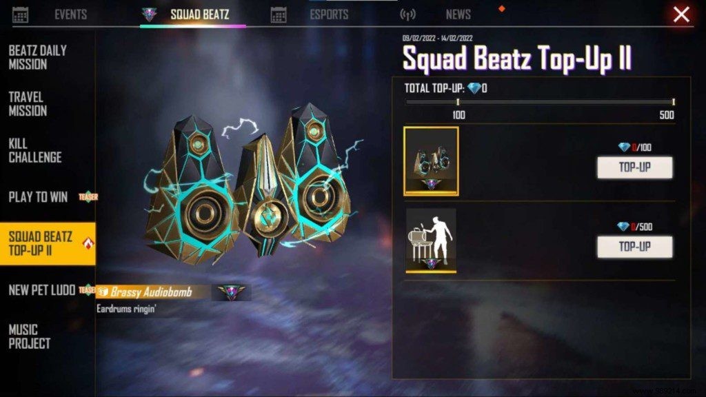 How to Claim Free Brassy Audiobomb Loot Box in Free Fire Squad Beatz Top-Up II Event