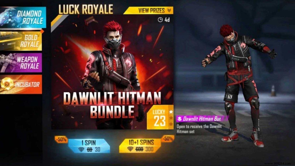 How to Claim the Dawnlit Hitman Bundle at 50% Off in Free Fire Max Diamond Royale