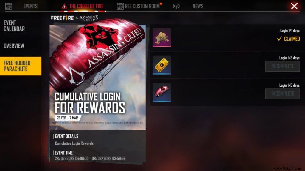 How to Claim the Free Hooded Parachute in Free Fire x Assassin s Creed Event: Step-by-Step Guide