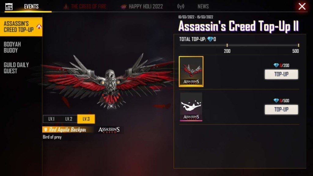 How to Claim the Red Aquila Backpack Skin for Free in Free Fire MAX: Assassin s Creed Event Guide