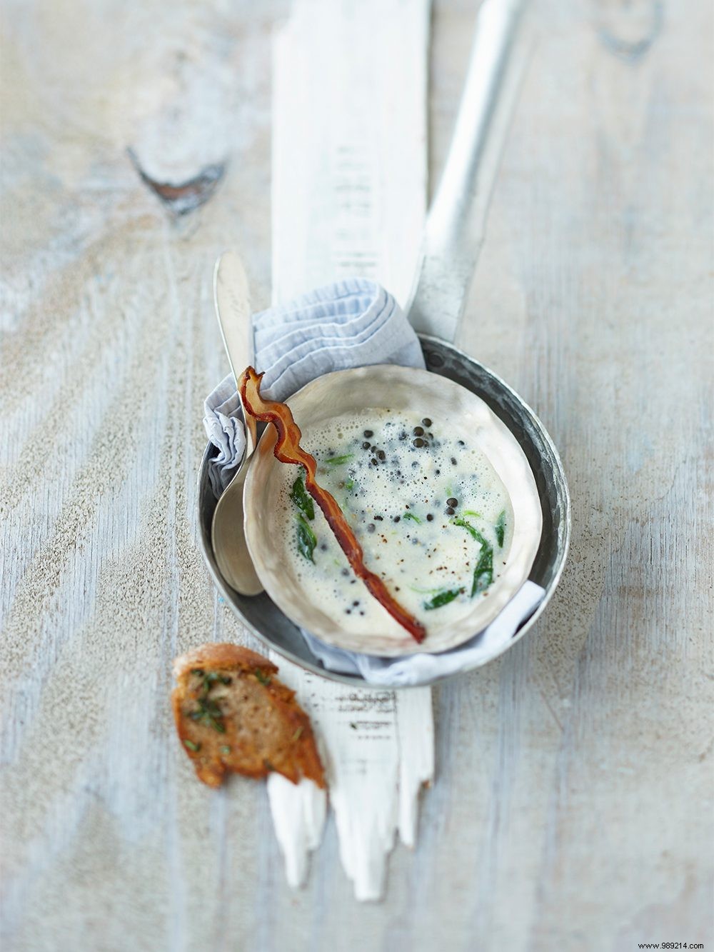 Elegant Parsley Root Soup with Beluga Lentils and Crispy Honey-Glazed Bacon