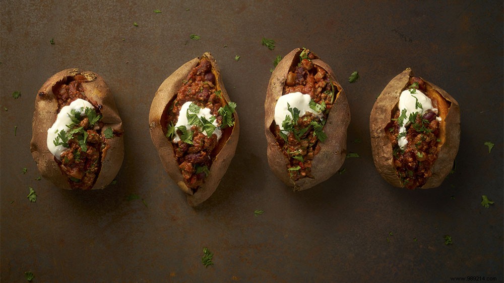 Hearty Stuffed Sweet Potatoes with Vegetarian Chili Sin Carne