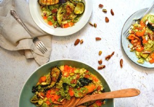 Vibrant Couscous Salad with Homemade Pesto, Nuts, and Grilled Vegetables