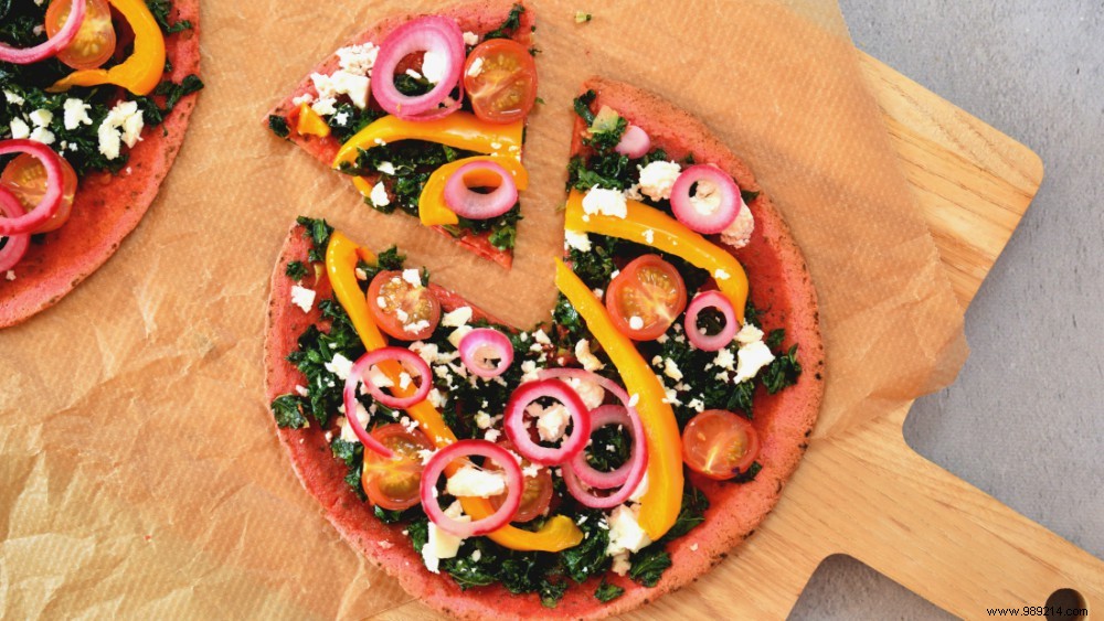 Vibrant Beet Tortilla Pizza with Kale and Feta