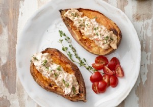 Irresistible Baked Sweet Potatoes with Crème Fraîche and Pulled Oats