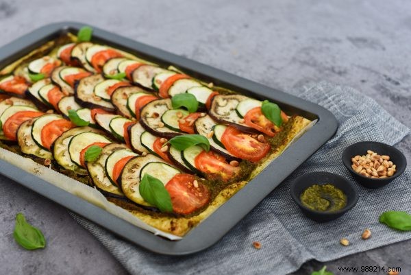 Vibrant Ratatouille Sheet Pan Cake with Homemade Pesto: Plant-Based Recipe