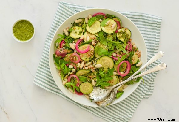 Refreshing Zucchini Salad with Giant Beans and Homemade Pesto Dressing