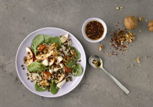 Crispy Lentil and Spinach Salad with Apples, Walnuts, and Wholegrain Rice