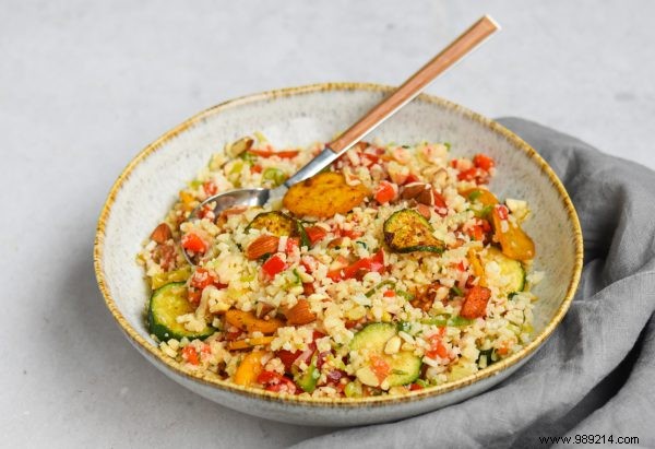 Middle Eastern Cauliflower Couscous with Roasted Oven Vegetables
