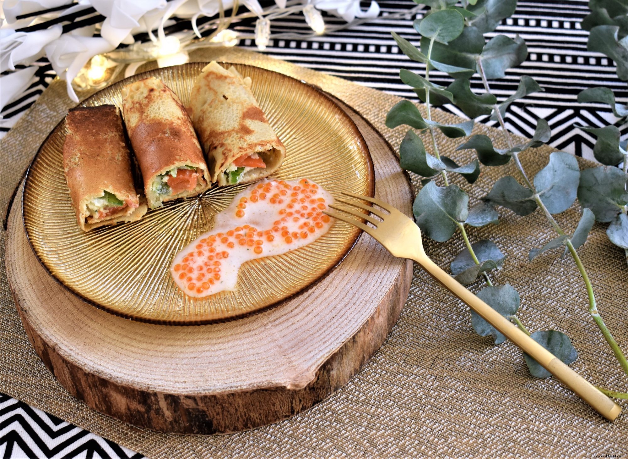 Gluten-Free & Lactose-Free Rolled Pancakes with Smoked Trout