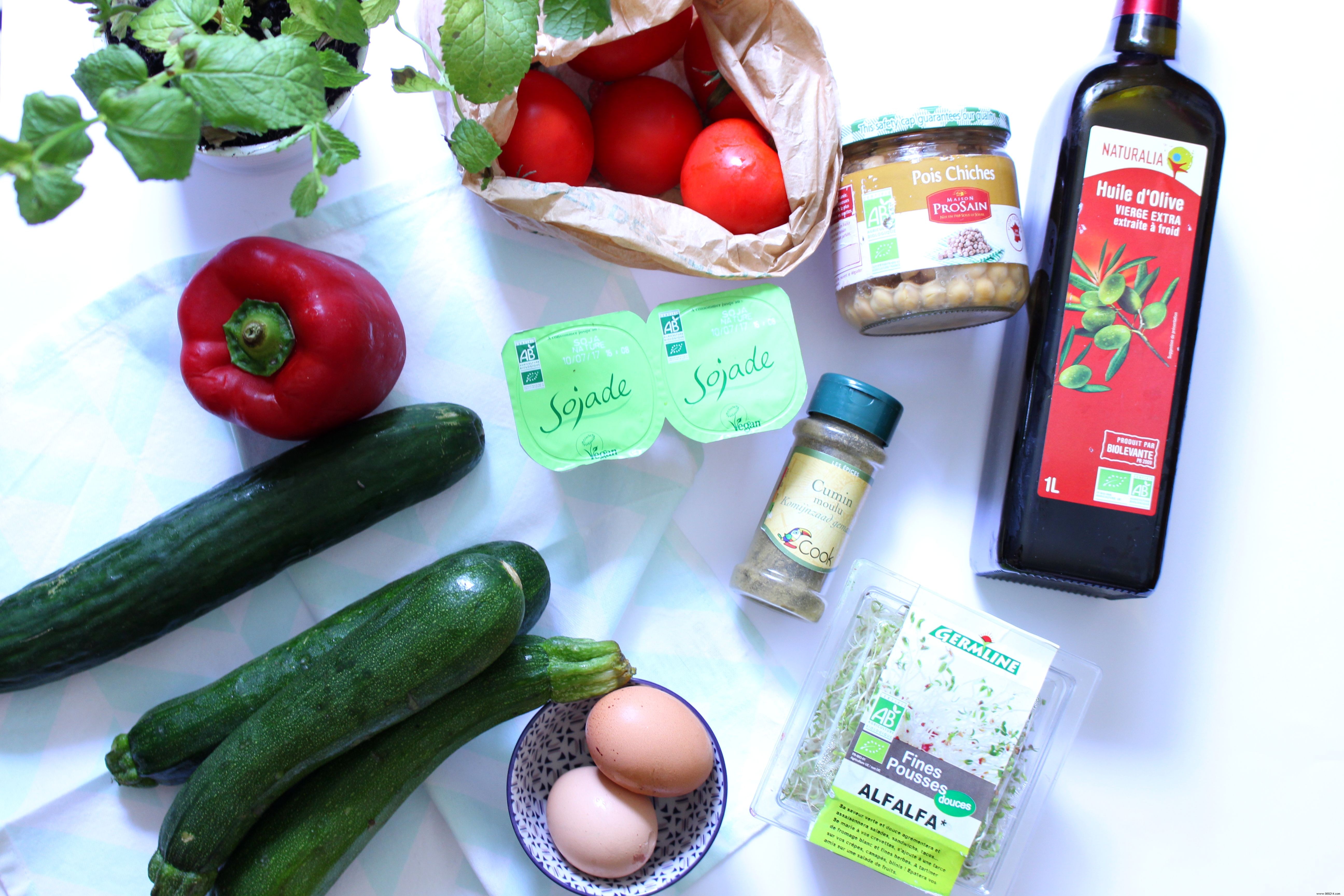 Gluten-Free & Lactose-Free Chickpea Pancakes with Grilled Veggies & Mint Cucumber Cream