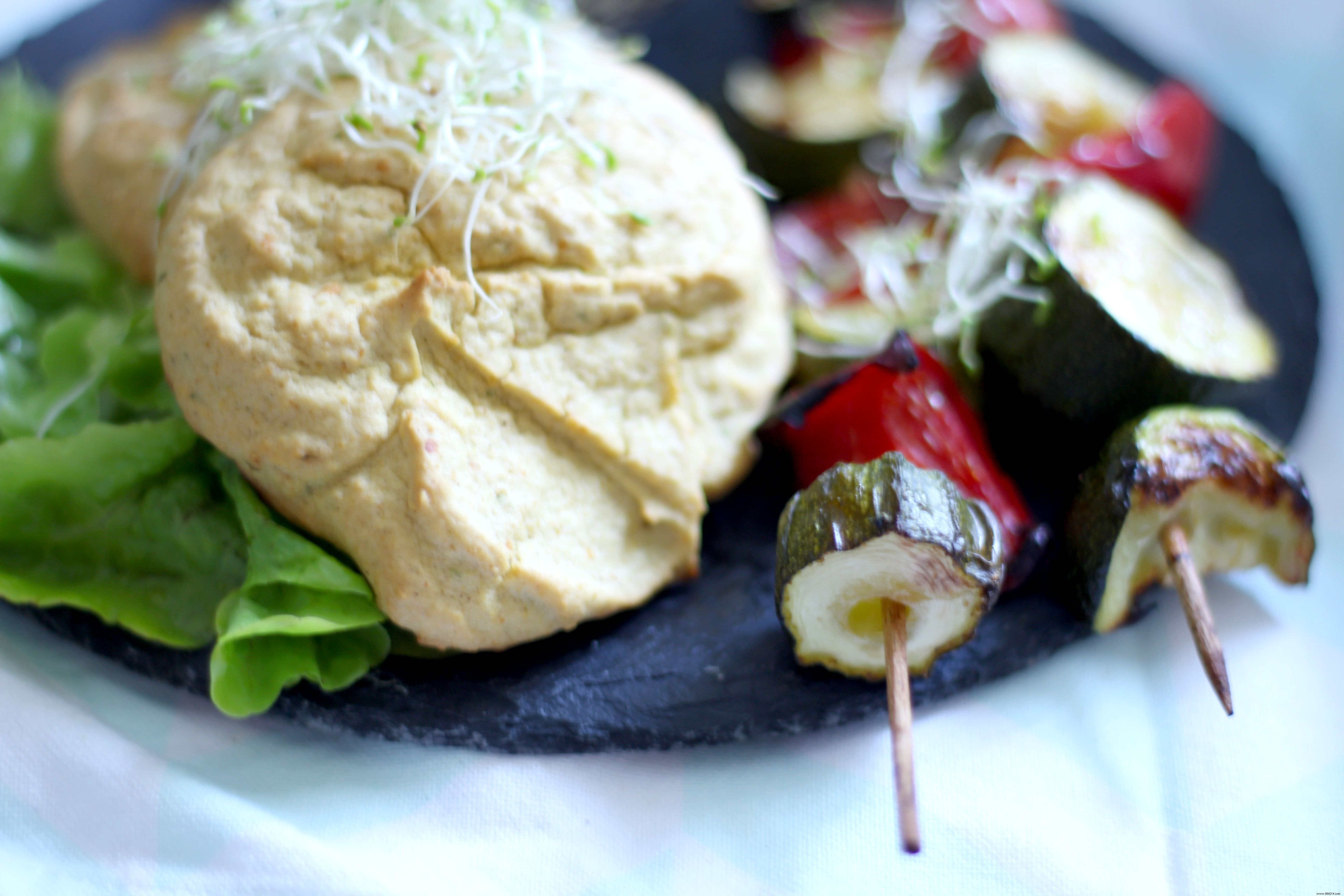 Gluten-Free & Lactose-Free Chickpea Pancakes with Grilled Veggies & Mint Cucumber Cream