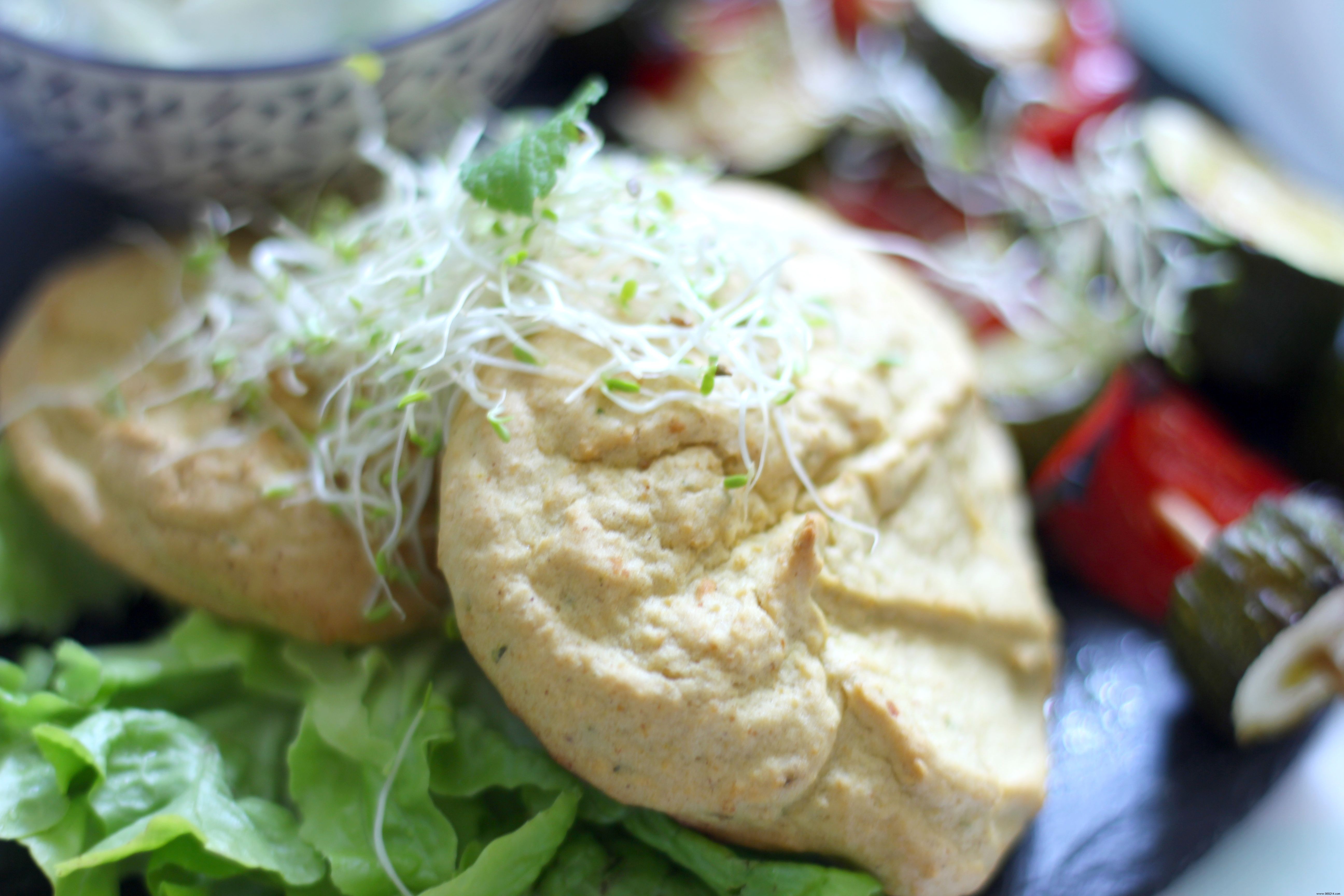 Gluten-Free & Lactose-Free Chickpea Pancakes with Grilled Veggies & Mint Cucumber Cream